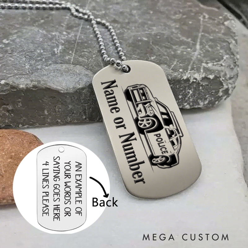 Personalized Police Car Dog Tag Necklace Custom Gift for Law Enforcement