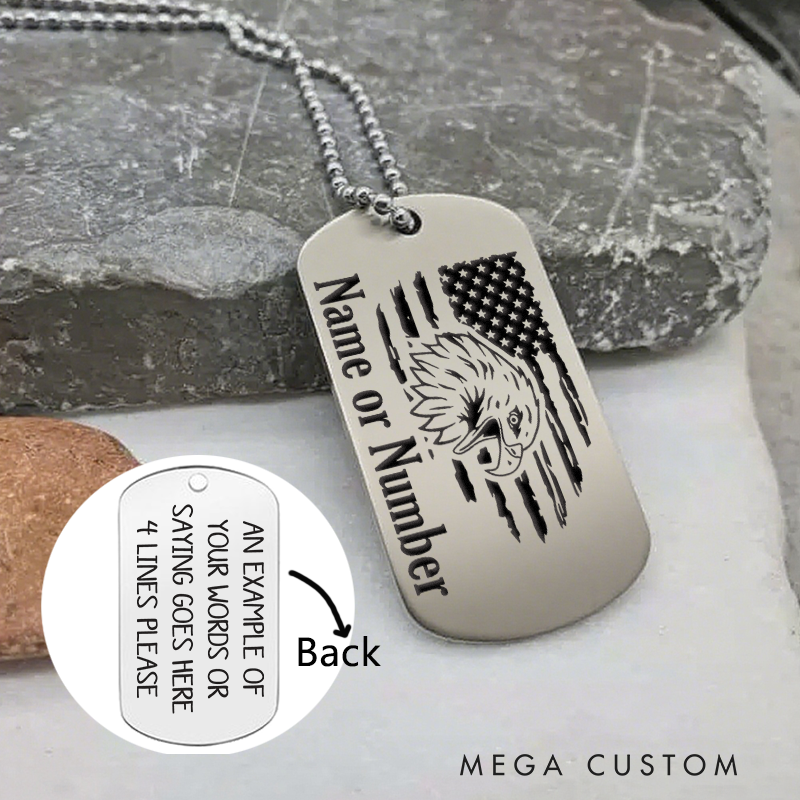Personalized Eagle and Flag Police Dog Tag Necklace Custom Gift for Law Enforcement