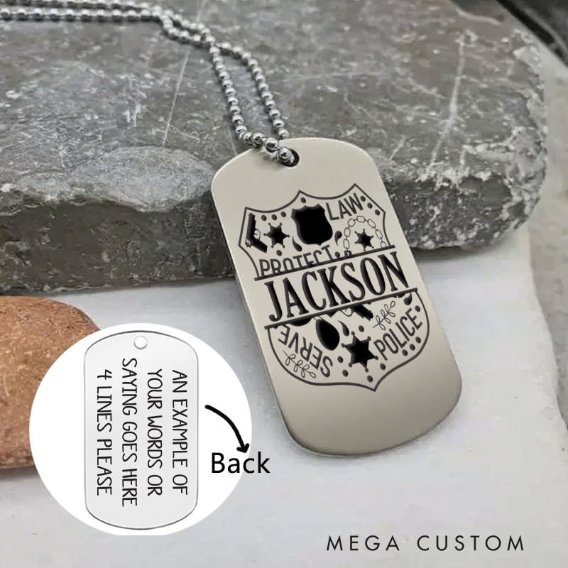 Personalized Police Shield Word Art Dog Tag Necklace Custom Gift for Law Enforcement