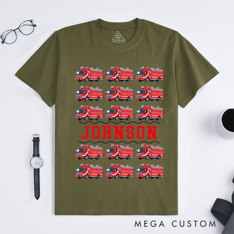 Personalized Vintage Fire Truck Pattern Design Gift for Firefighter T-Shirt