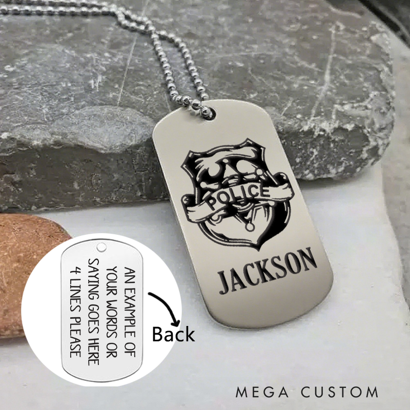 Personalized Police Badge Lion Dog Tag Necklace Custom Gift for Law Enforcement