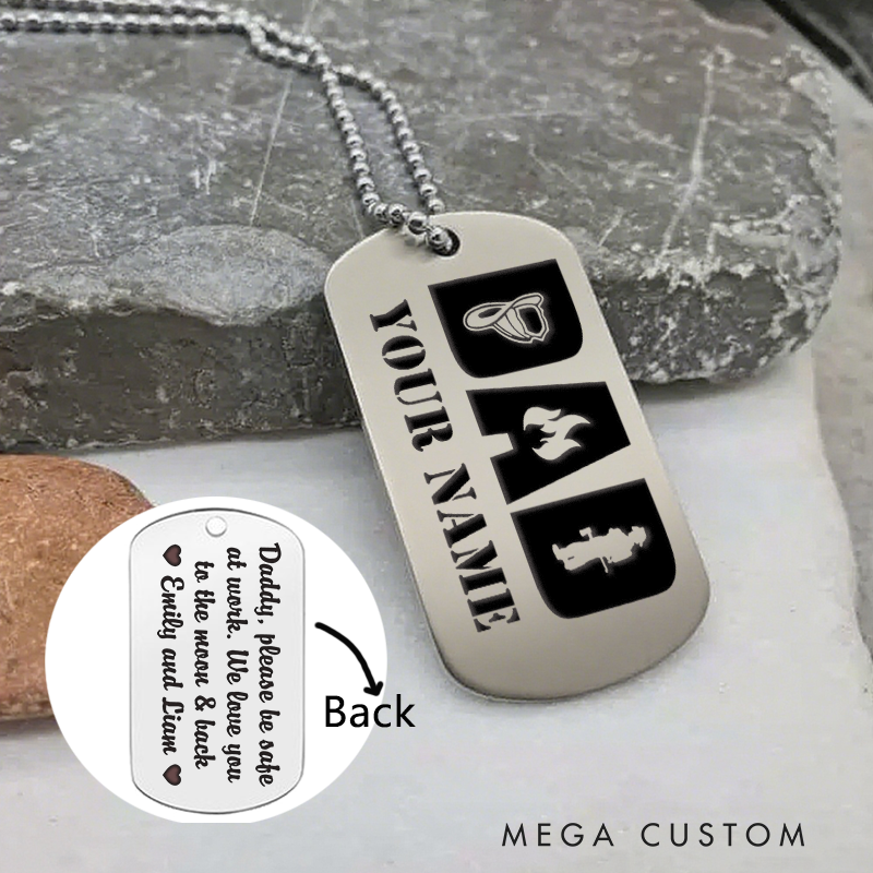 Personalized Firefighter Dog Tag Necklace Dad Firefighter with Icon Design