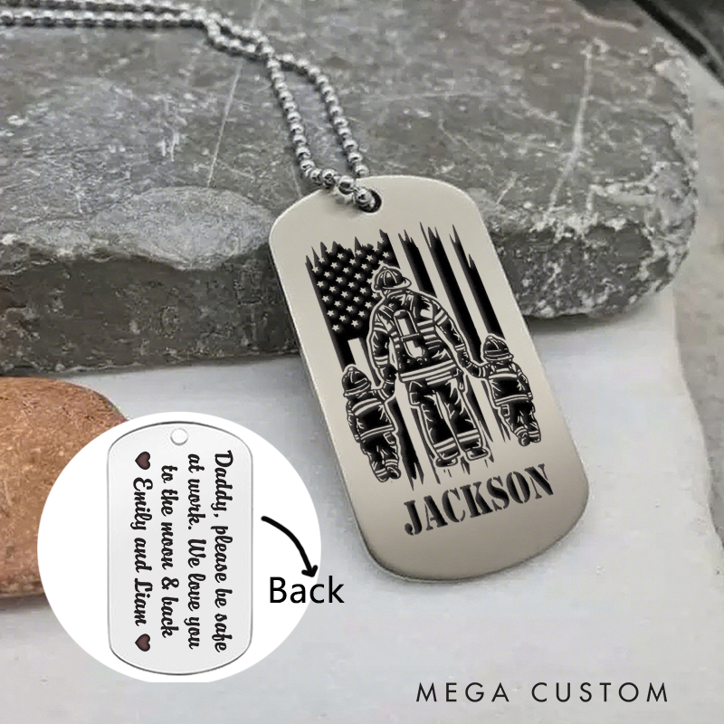 [Copy]Personalized Firefighter Dog Tag Necklace Dad Firefighter with Icon Design
