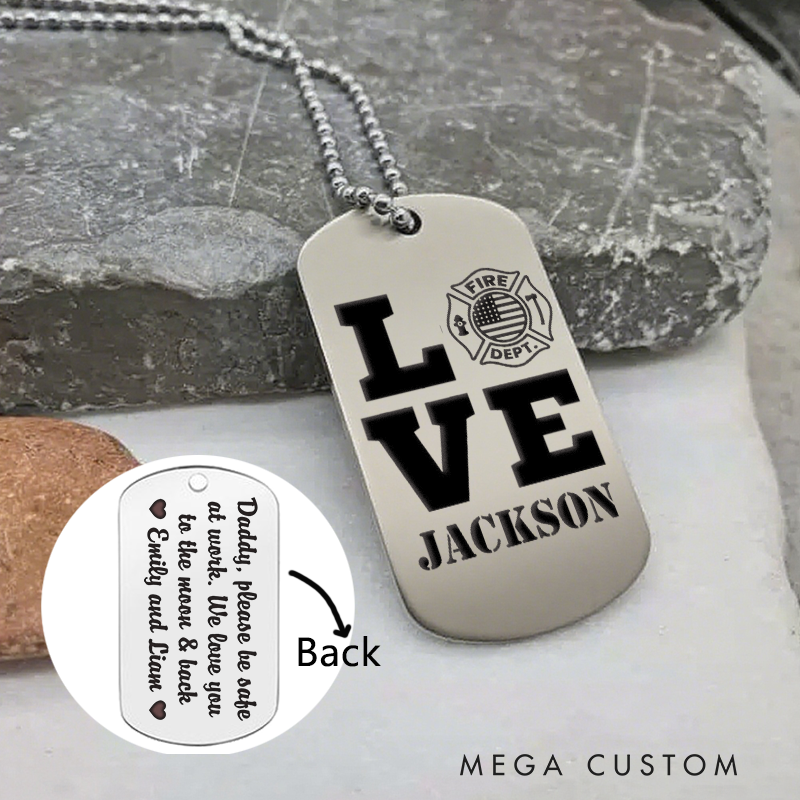 Personalized Firefighter Dog Tag Necklace with LOVE Design Gift for Firefighter