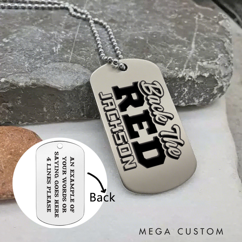 Personalized Firefighter Dog Tag Necklace with Back The Red Design Firefighter