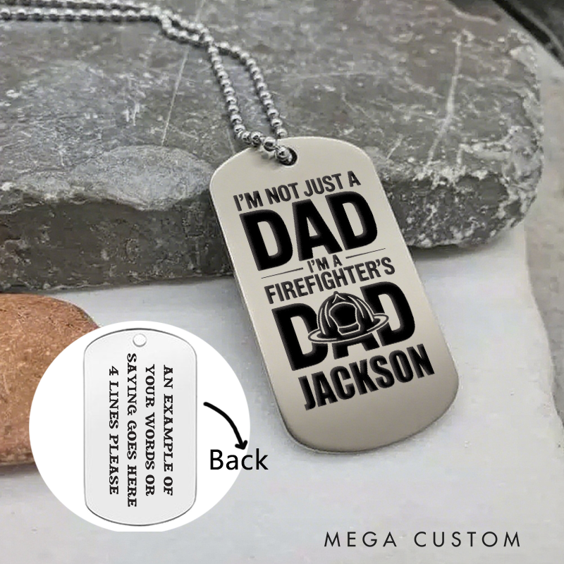 Personalized Firefighter Dog Tag Necklace with Firefighter Dad Design Firefighter