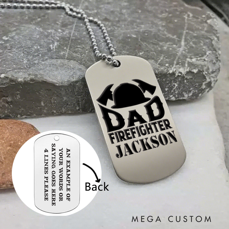 Personalized Firefighter Dog Tag Necklace with Dad Firefighter Design Firefighter