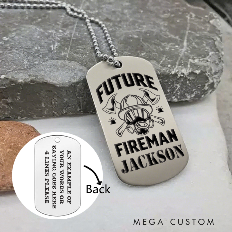 Personalized Firefighter Dog Tag Necklace with Future Fireman Design Firefighter