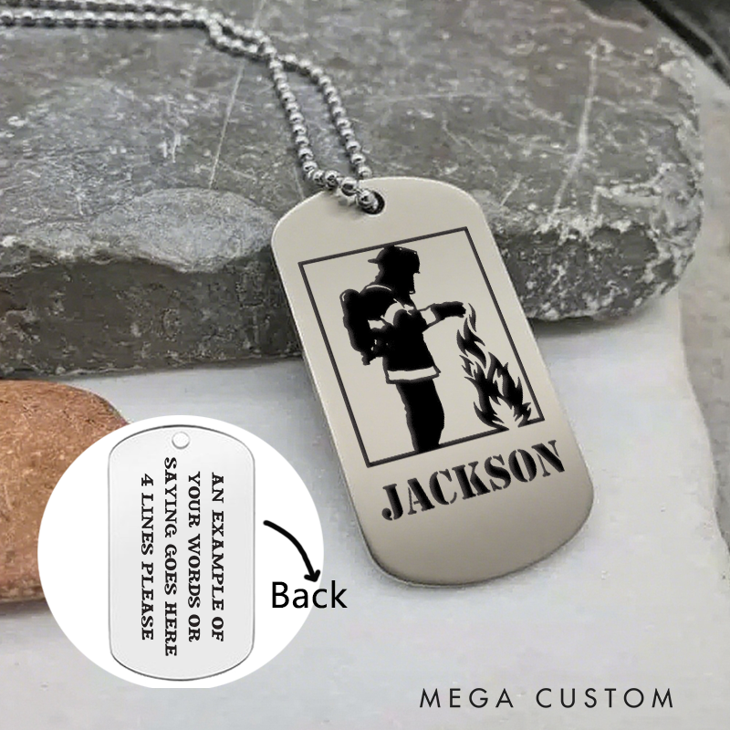 Personalized Firefighter Dog Tag Necklace with Fire Extinguishing Design Firefighter