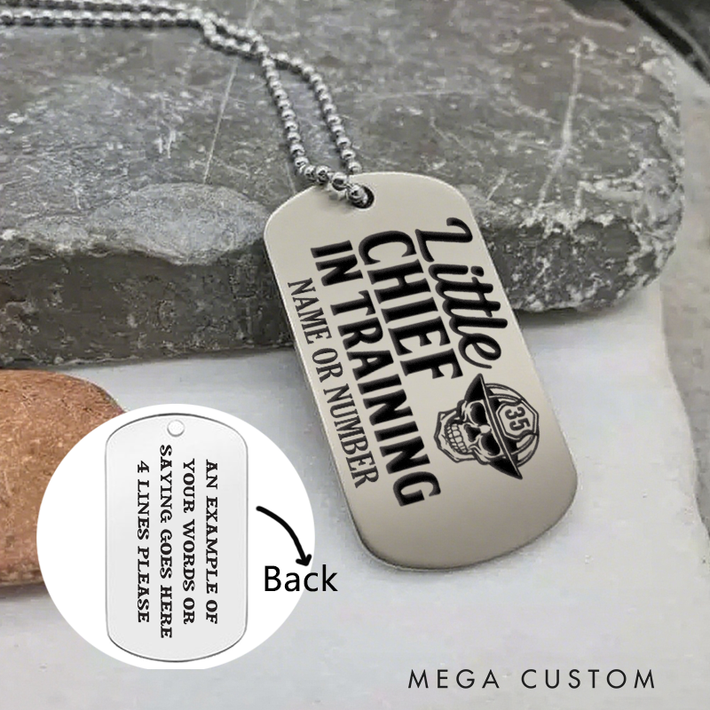 Personalized Firefighter Dog Tag Necklace with Little Chief in Training Design