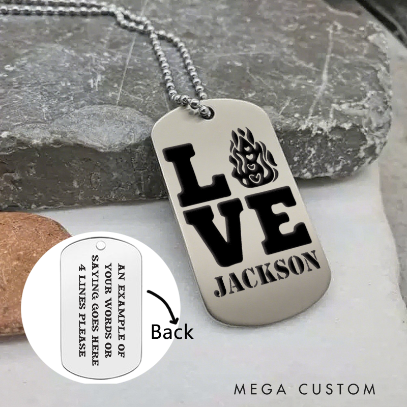 Personalized Firefighter Dog Tag Necklace with LOVE Firefighter Design