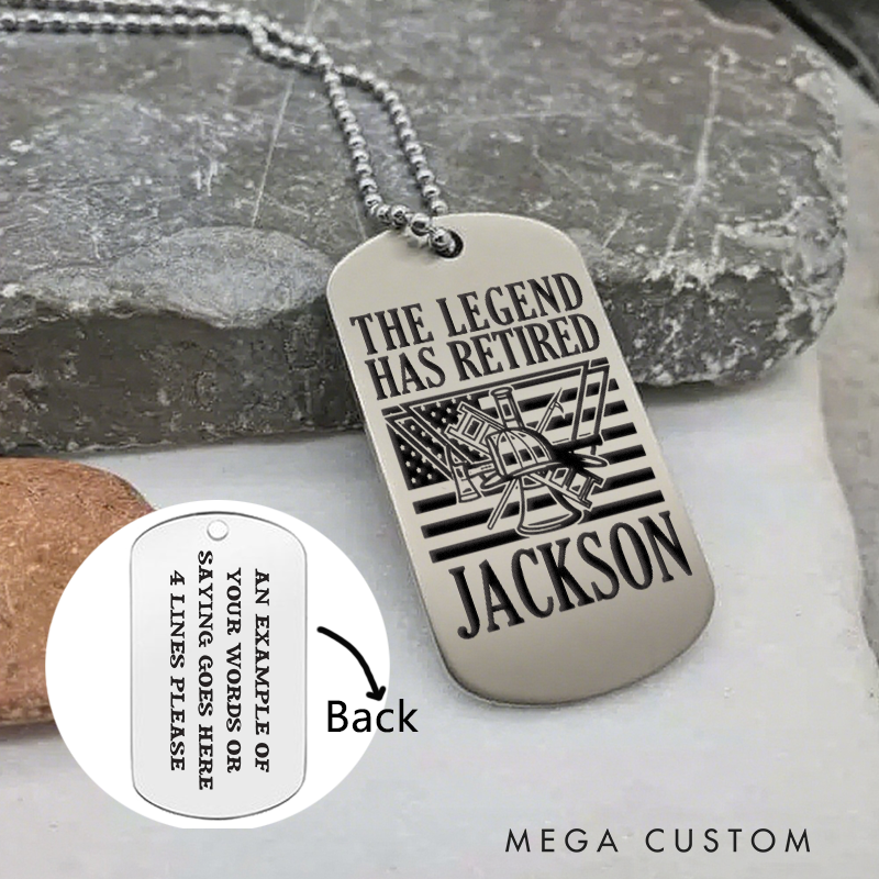 Personalized Retired Firefighter Dog Tag Necklace with The Legend Has Retired Design