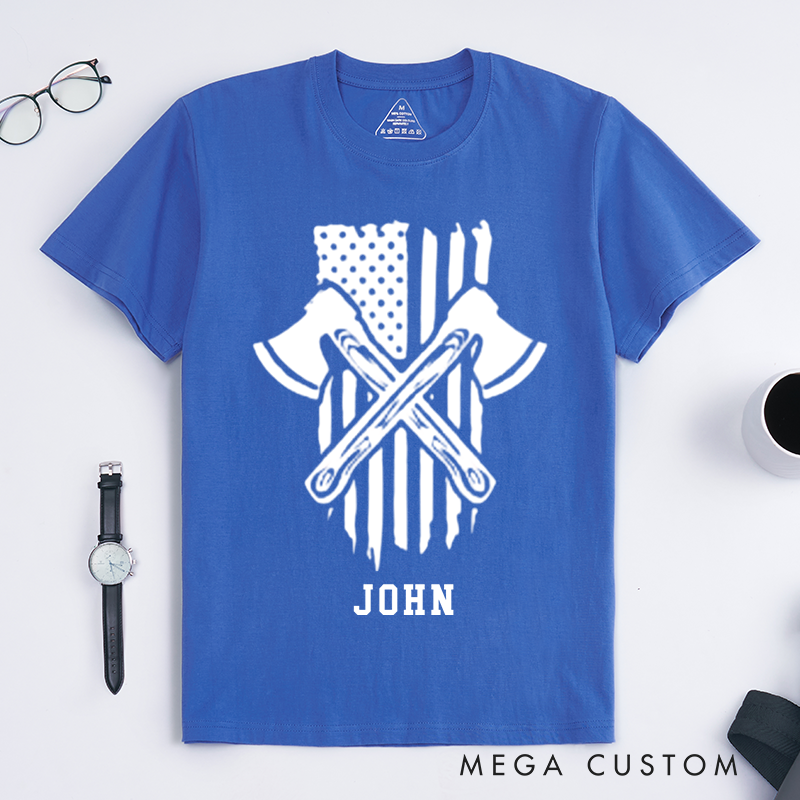 Personalized Patriotic Firefighter Axes and Flag Design Gift for Firefighter T-Shirt