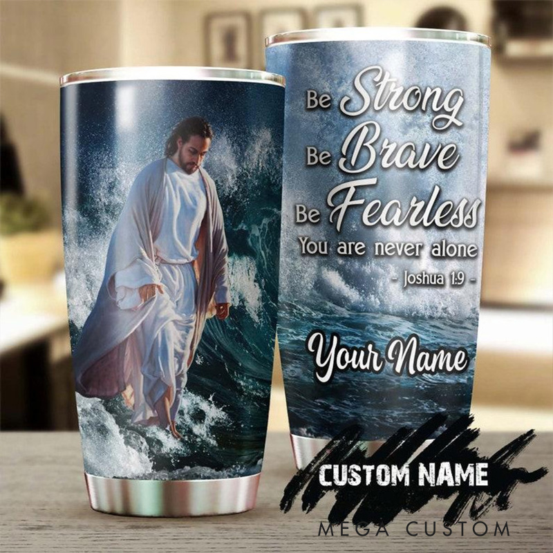 Personalized Jesus Faith Never Alone 20oz Stainless Steel Tumbler with Name Religious Gift for Men