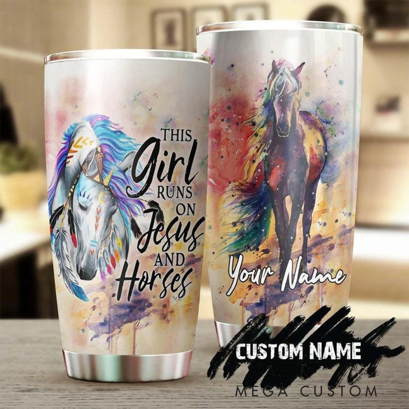 Personalized this Girl Runs on Jesus 20oz Stainless Steel Tumbler with Name Religious Gift for Women