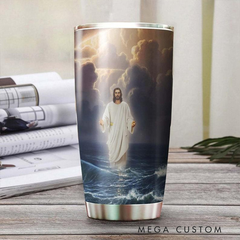 Personalized Jesus Walking on Water 20oz Stainless Steel Tumbler with Name Religious Gift for Men