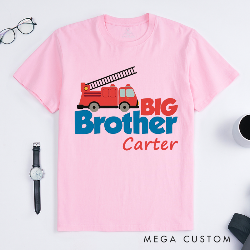 Personalized Playful T-Shirt Fire Truck and Big Brother Design Gift for Firefighter T-Shirt