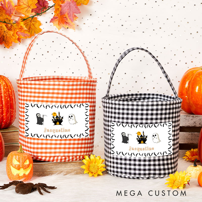 Personalized Halloween Treat Basket Spooky Castle Design Basket Halloween Gift
