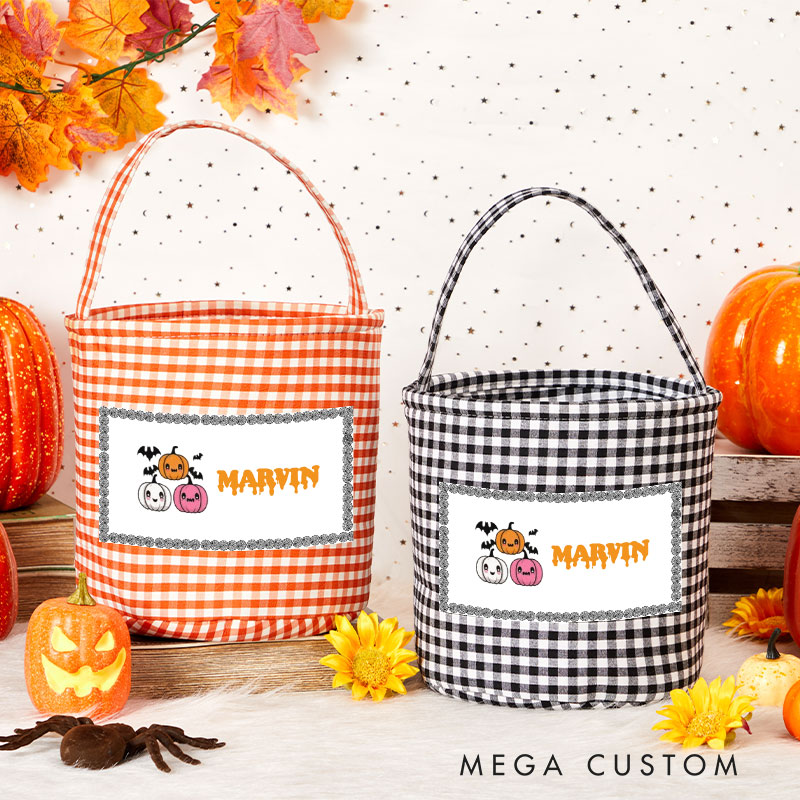 Personalized Halloween Treat Basket Adorable Pumpkin Trio Design Basket Halloween Gift