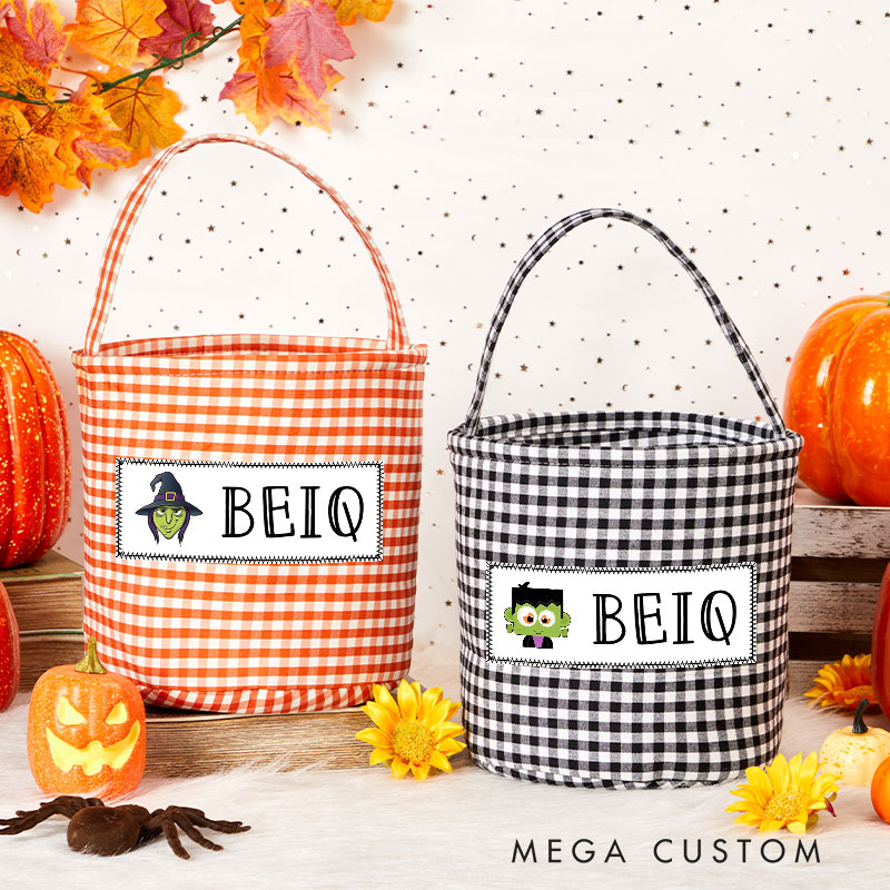 Personalized Halloween Treat Basket Customizable Icon with Name Design Halloween Basket Kids Gift