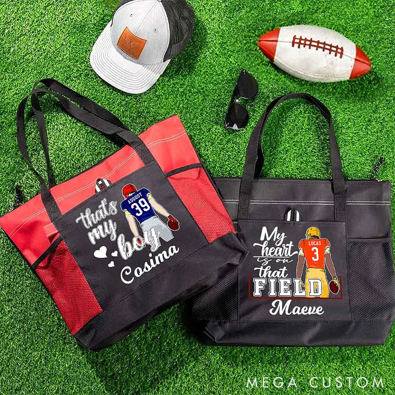Personalized American Football Mom Tote Bag with Custom Name and Number, Show Your Pride Everywhere You Go