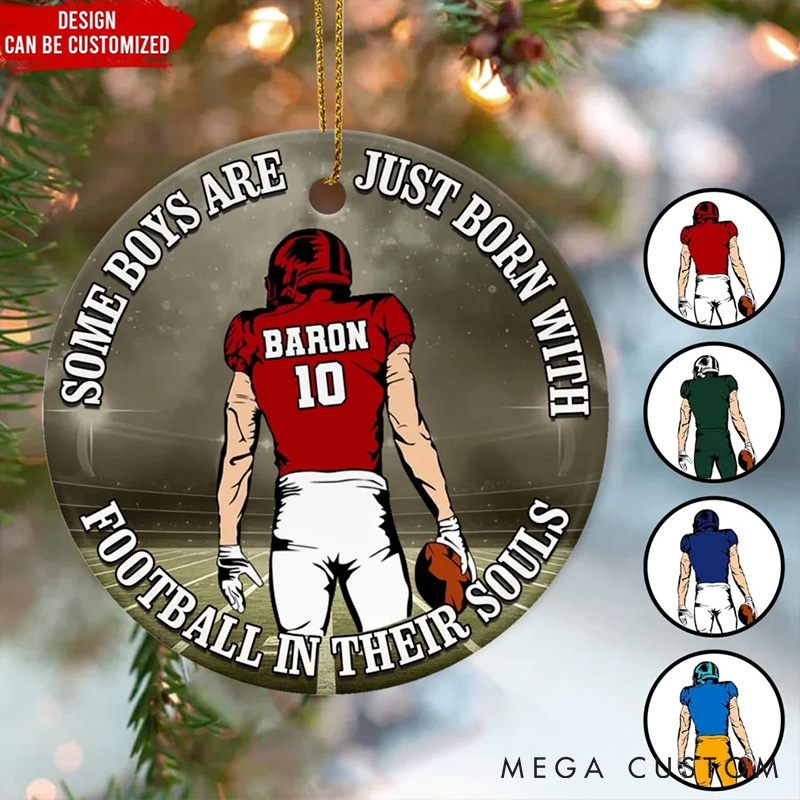 Personalized American Football Jersey and Helmet Design Acrylic Ornament with Custom Player Name and Number for “Some Boys Are Just Born With Football In Their Souls”