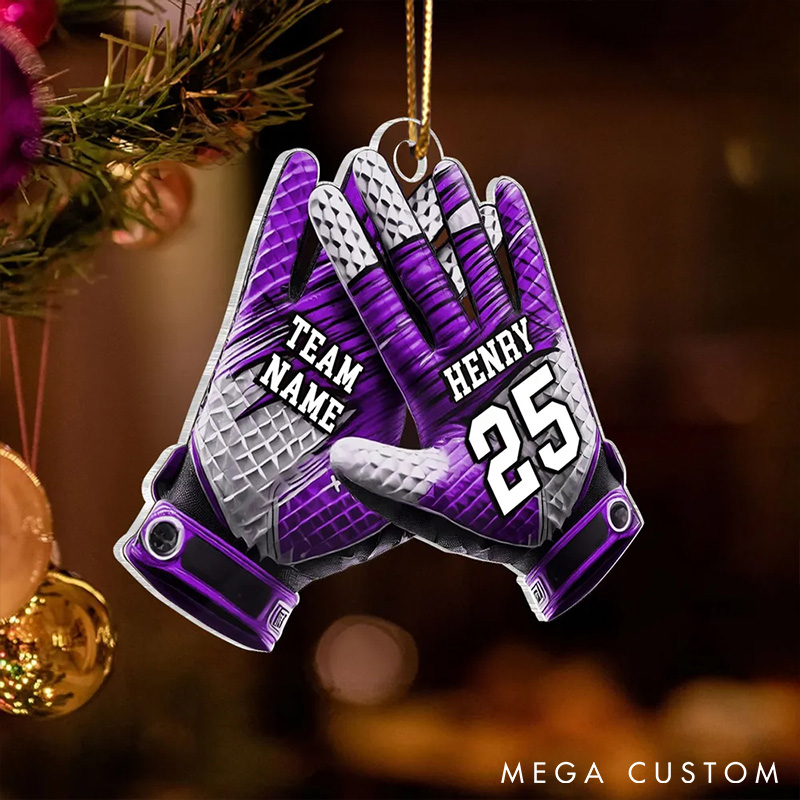 Personalized American Football Gloves Design Acrylic Ornament with Custom Player Name and Number
