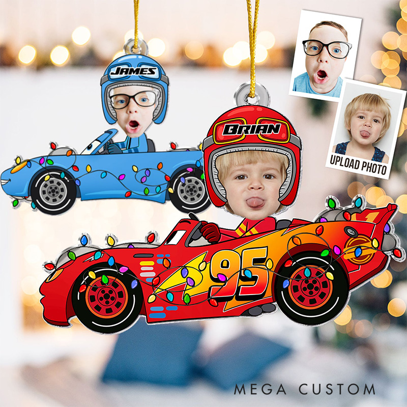 Personalized Custom Kid or Baby Face Car Toys Funny Christmas Ornament