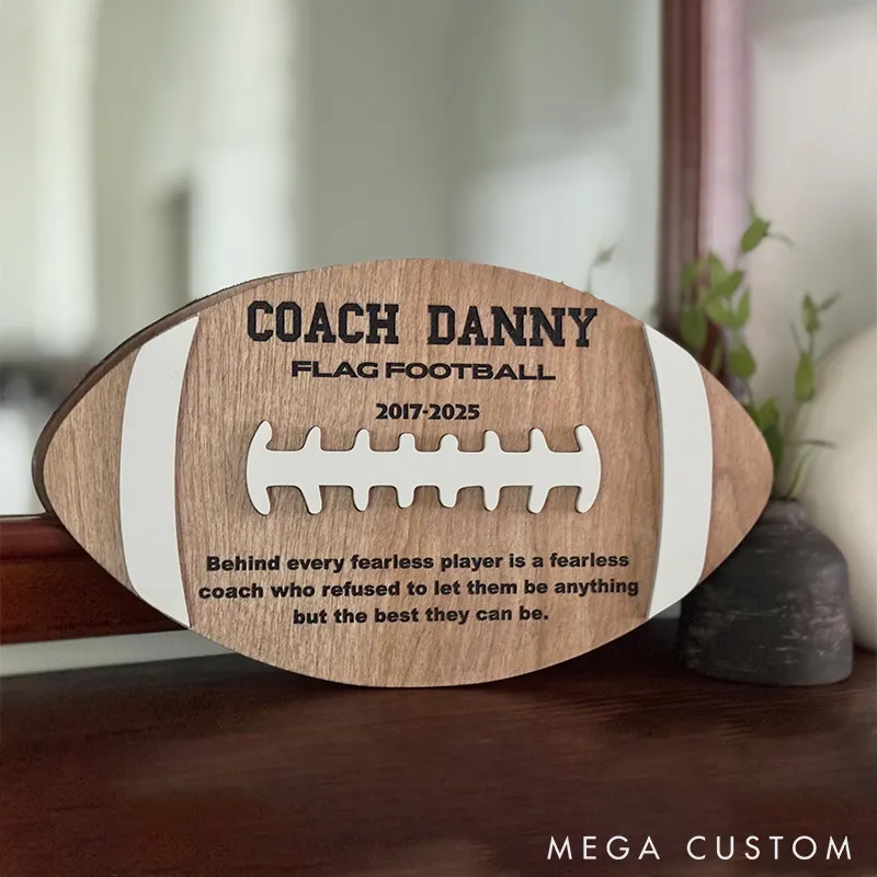 Personalized Football Wood Coach Plaque with Custom Your Text for End of Season Coach Gift