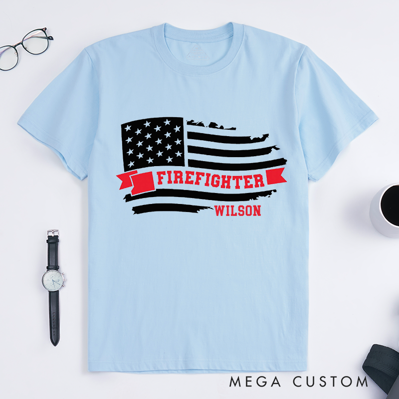 Personalized Vibrant Playful T-Shirt Firefighter Cartoon Character Flame Illustration Design Gift for Firefighter T-Shirt