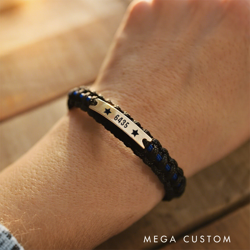 Personalized Thin Blue Line Paracord Bracelet with Star Accents Gift for Police