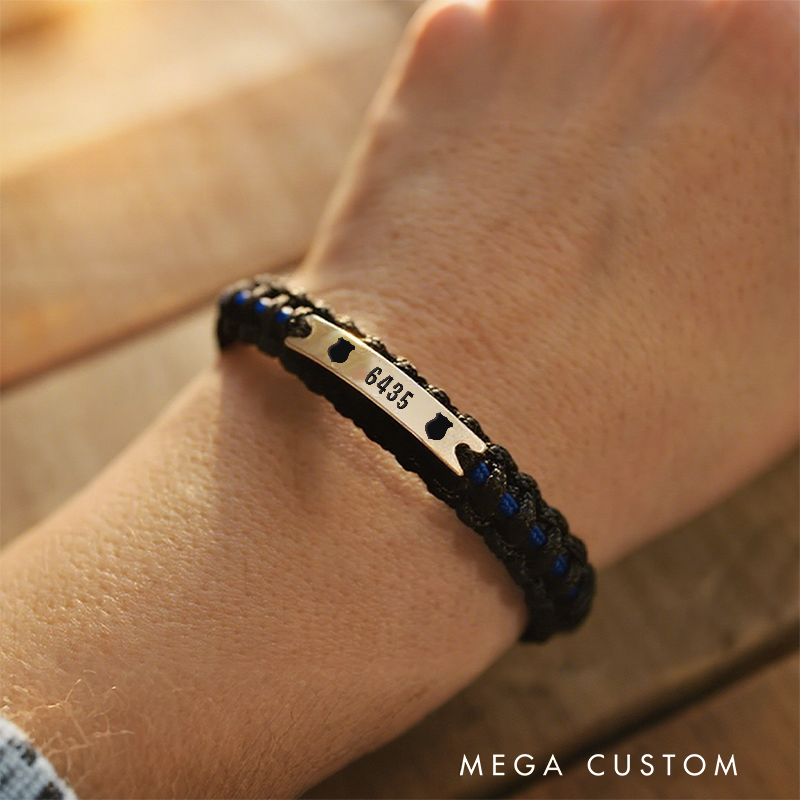Personalized Thin Blue Line Paracord Bracelet with Badge Icons Gift for Police