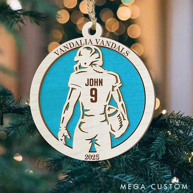 Personalized American Football Player Wooden Ornament with Player Name and Celebrate the Game