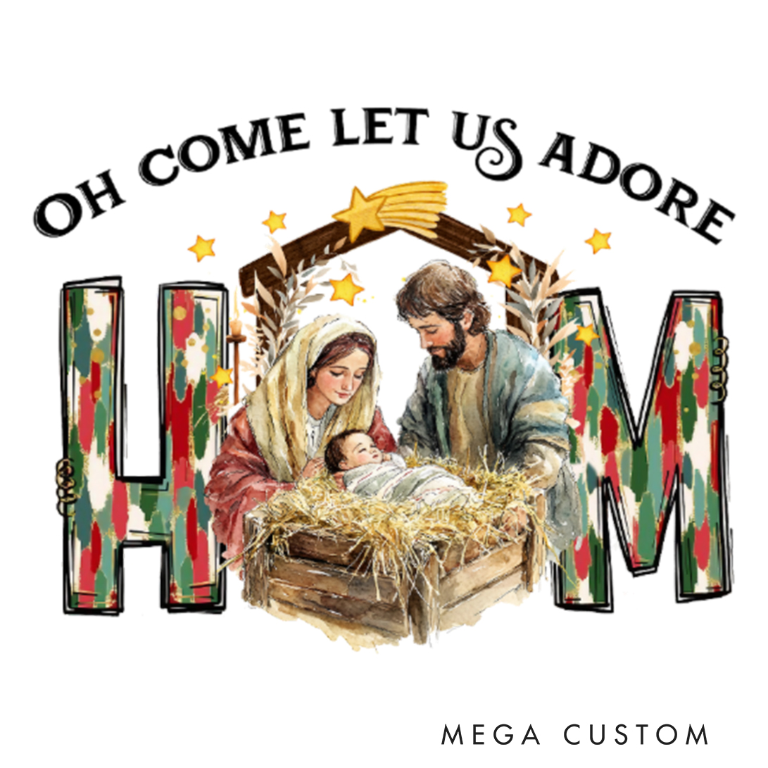 Personalized Oh Come Let Us Adore Him Coquette Jesus Christmas Family Matching Long Sleeve Pajama with Name Religious Gift for Family