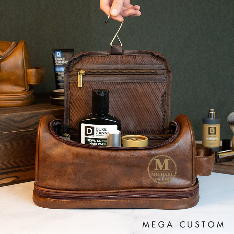 Personalized Groomsmen Leather Toiletry Bag Custom Monogrammed Dopp Kit for Groom Men’s Bachelor Party Favors Shaving Kit Bag