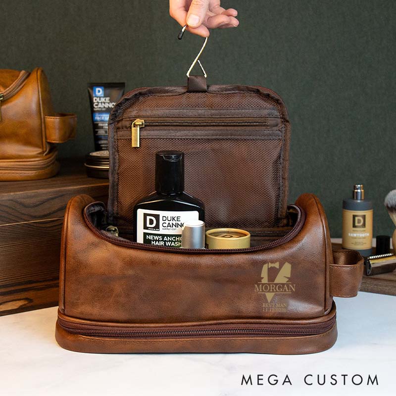 Personalized Groomsmen Leather Toiletry Bag Custom Wedding Party Proposal Shaving Kit Gentleman Suit Design Dopp Kit Bag for Men