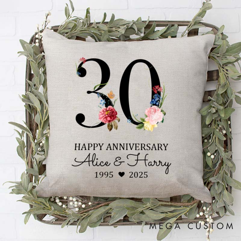 Personalized Couple Anniversary Pillow Custom Happy 3th Anniversary Pillow Couple Gift Pillow with Years and Floral Design 