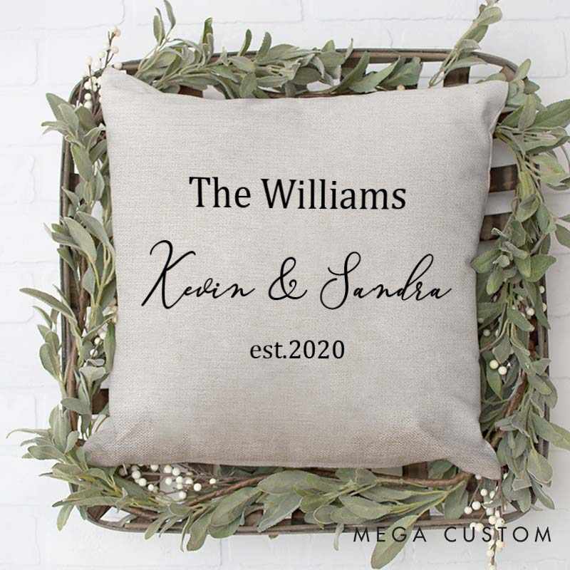 Personalized Couple Anniversary Name Pillow Custom Couple Gift Pillow with Established Year Minimalist Anniversary Gift Pillow