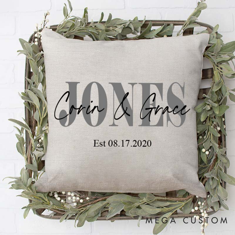 Personalized Couple Anniversary Name Pillow Couple Last Name Design Pillow with Established Date Wedding Anniversary Pillow for Her Him