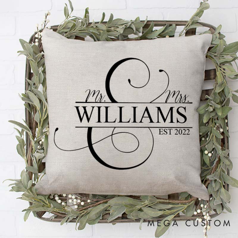 Personalized Mr and Mrs Couple Name Pillow Elegant Wedding Anniversary Gift Pillow with Last Name Husband Wife Anniversary Gift Pillow