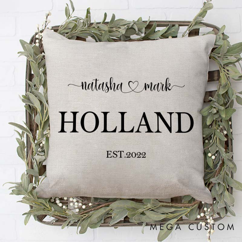 Personalized Couple Anniversary Name Pillow Elegant Couple Design Pillow with Established Year Wedding Anniversary Gift Pillow for Husband Wife