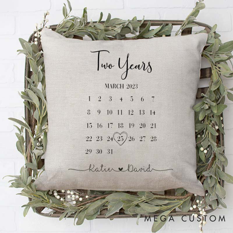 Personalized Anniversary Calendar Pillow Celebrate Couple Two Years of Love Pillow Wedding Anniversary Pillow for Husband Wife