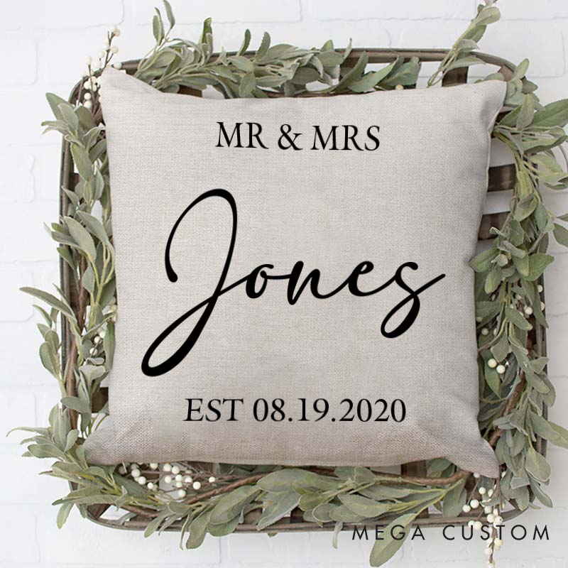 Personalized Mr and Mrs Anniversary Pillow Couple Wedding Anniversary Gift Custom Minimalist Couple Pillow With Name and Established Date