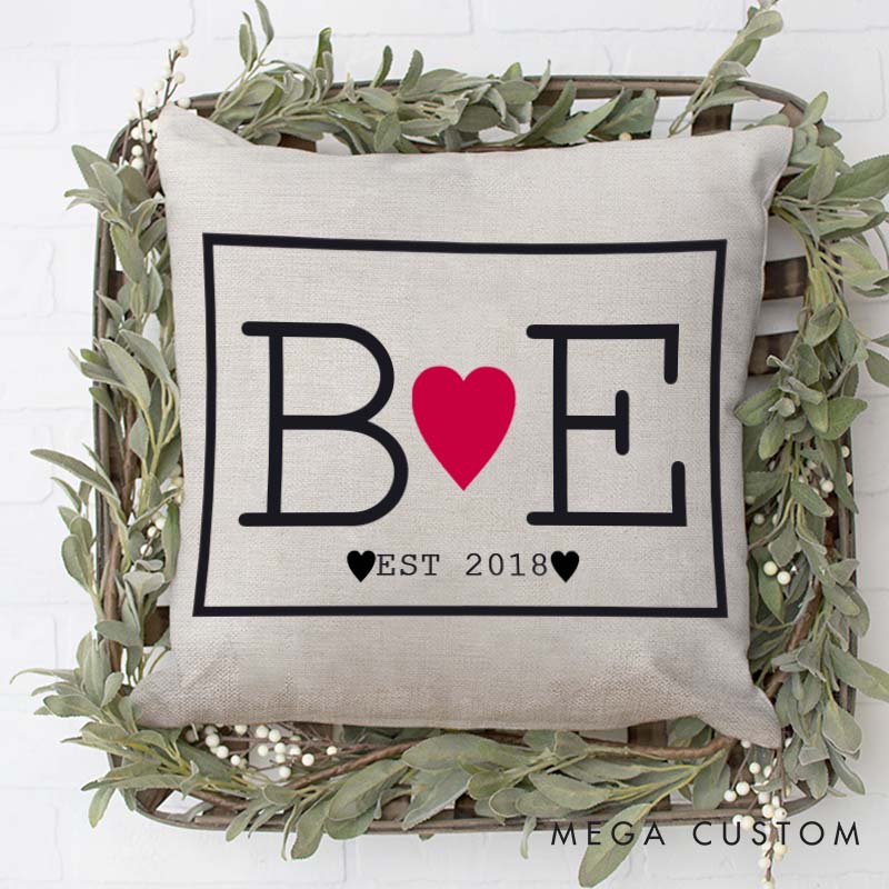 Personalized Initials Love Pillow Couple Anniversary Pillow for Husband Wife Custom Couple Design Pillow with Established Year