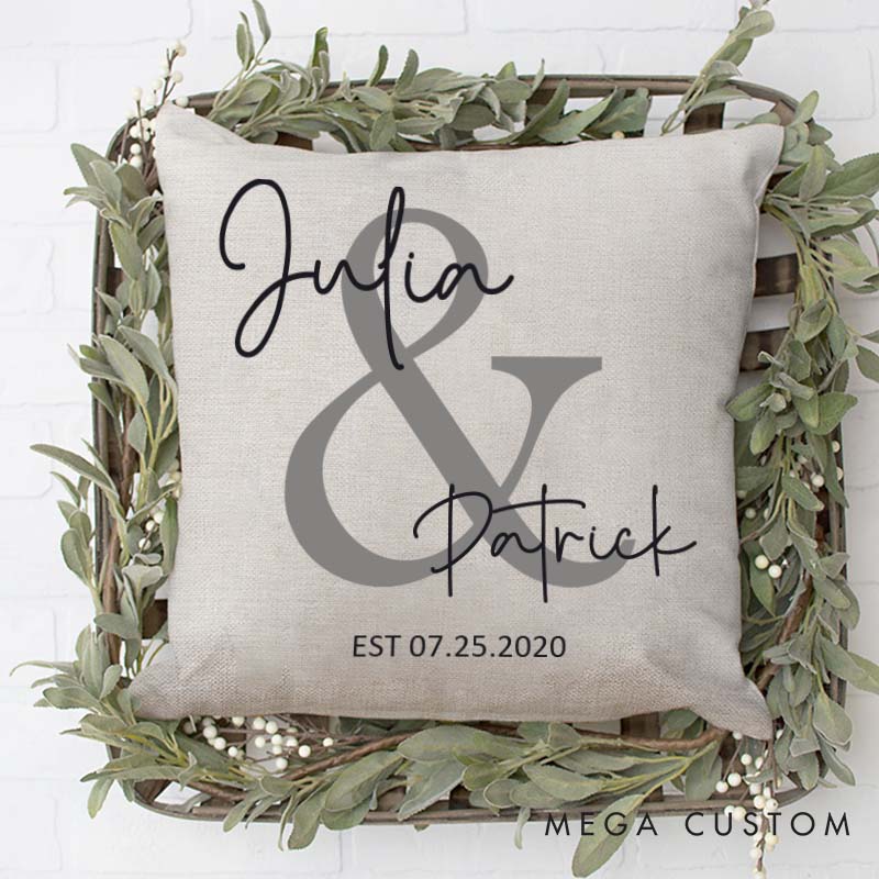 Personalized Couple Anniversary Pillow Elegant Pillow with Names and Established Date Wedding Anniversary Gift Pillow for Couple