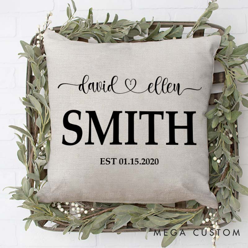 Personalized Couple Wedding Anniversary Pillow Custom Minimalist Pillow with Couple Name and Established Date Husband Wife Anniversary Gift
