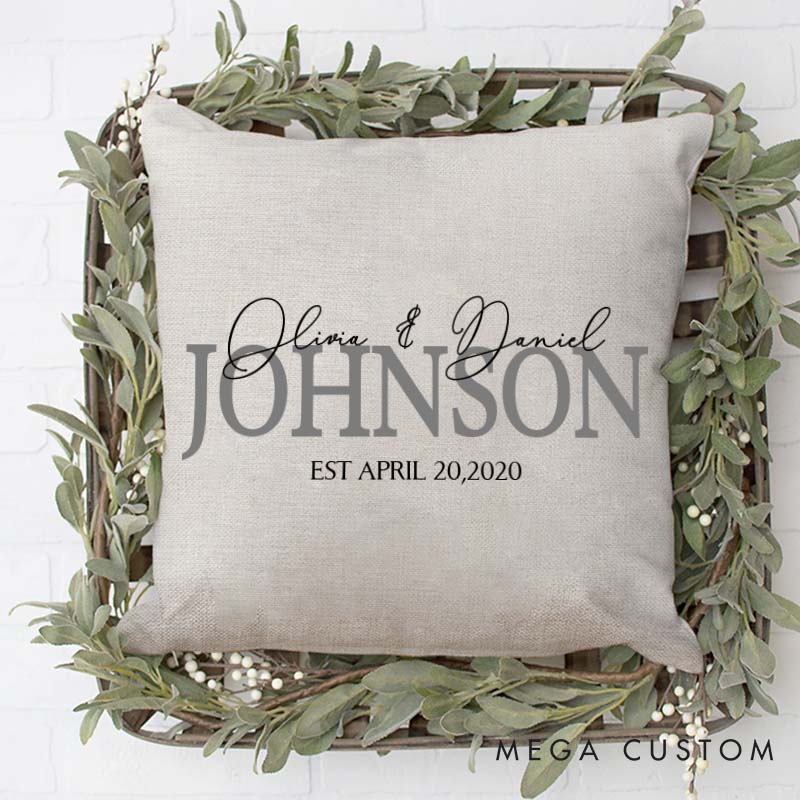Personalized Couple Wedding Anniversary Pillow Couple Last Name Design Pillow Husband Wife Anniversary Pillow  with Wedding Year