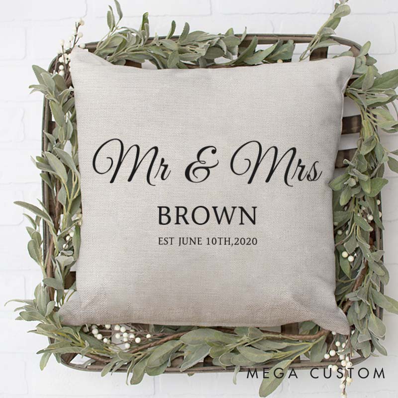 Personalized Mr. and Mrs. Anniversary Pillow Minimalist Wedding Anniversary Gift Pillow for Couple Husband Wife Gift for Her Him