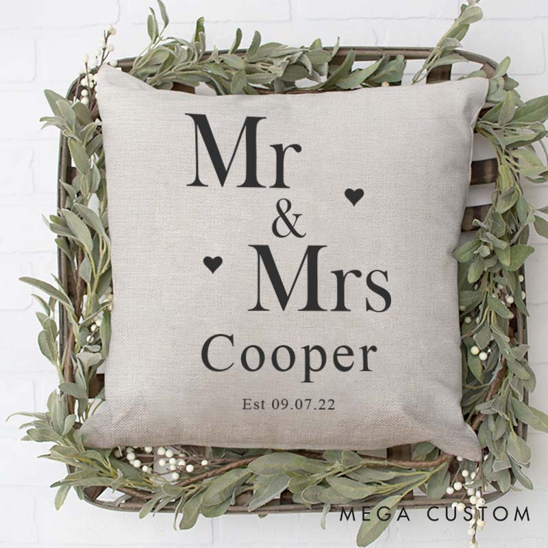 Personalized Mr. and Mrs. Anniversary Pillow Classic Wedding Anniversary Gift Pillow for Couple Husband Wife Pillow with Heart for Her Him