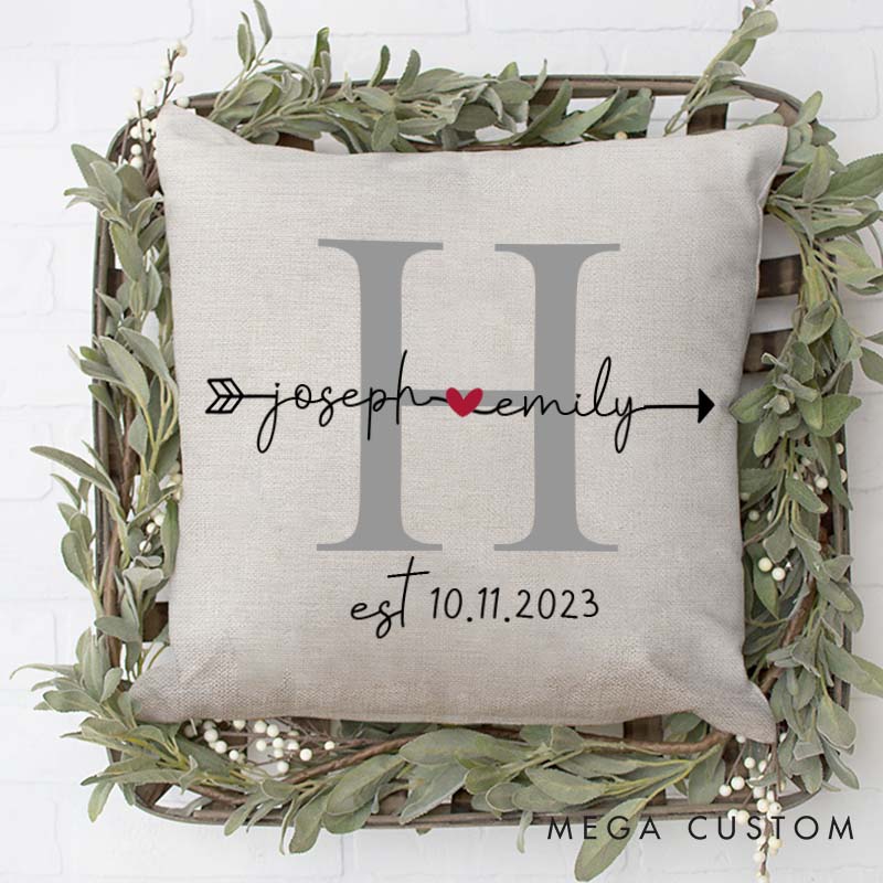 Personalized Couple Initial Anniversary Pillow Romantic Couple Last Name Design Pillow with Arrow Heart Husband Wife Wedding Anniversary Pillow